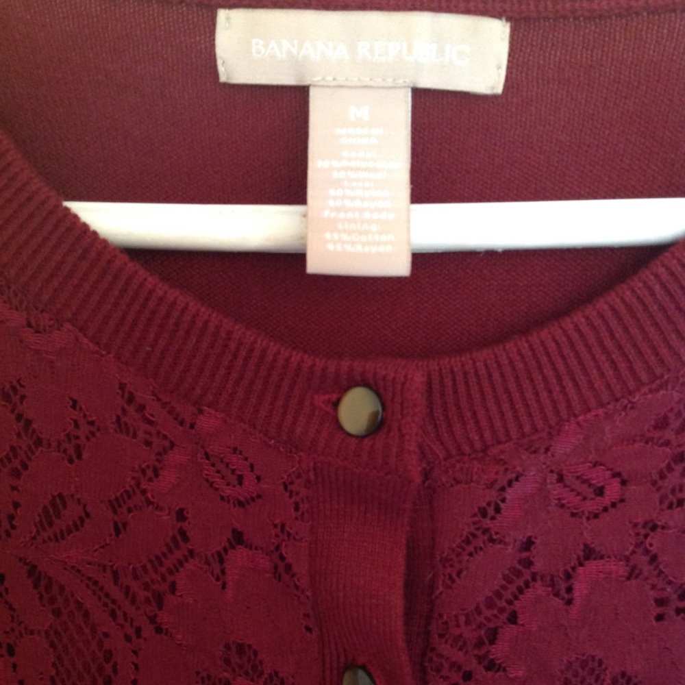 Banana Republic Burgundy M Lace Merino Cardigan - Picture 2 of 3